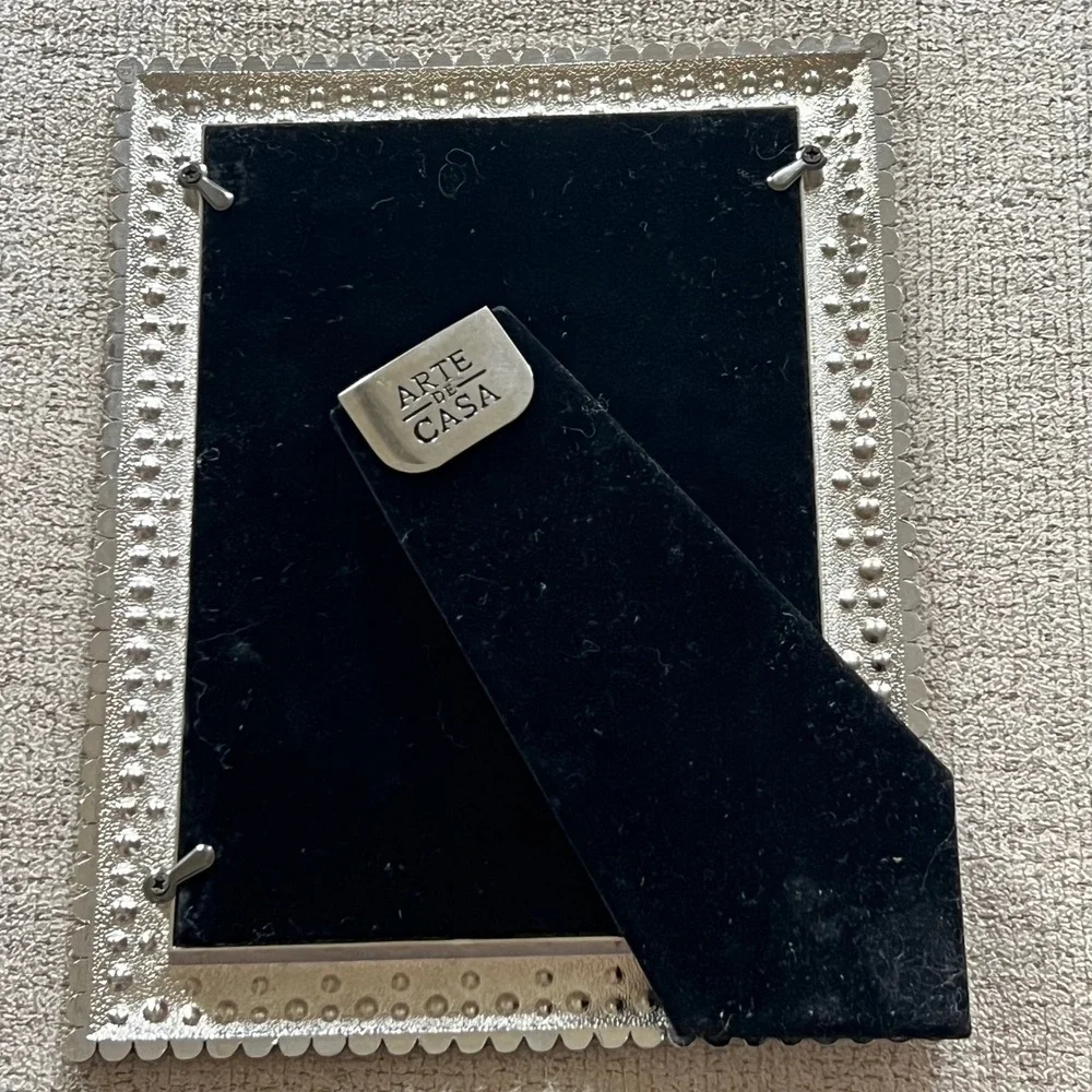 Arte De Casa Silver Rhinestone Beaded Picture Frame Glam Tabletop Decor